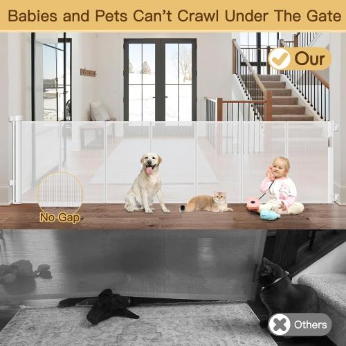 Reinforced 120 Inch Retractable Baby Gates Extra Wide Baby Gate with Reinforced Strips Indoor/Outdoor No Wrinkle Retractable Dog Gate for Doorway No Sag Outdoor Pet Gates for Wide Openings, White