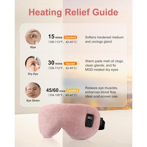Heated Eye Mask for Dry Eyes: Warm Compress for Digital Tired Eyes, Stye Relief - Cordless, Adjustable Heat & Timer Settings - Airplane/Road Travel, Sleep aid, Office nap Pink