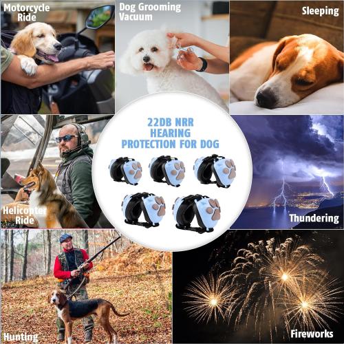 Dog Ear Muffs Noise Protection - 32dB NRR Noise Cancelling Headphones | Upgraded Calming Earmuffs for Hearing Protection, Thunder, Fireworks & Hunting with Dog Paw Design (XXXXL, Light Blue-Gray)