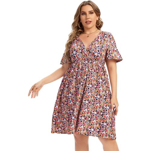Size 3XL AMZ Plus Womens Plus Size Casual Dress Wrap Dress Swing Dresses Plus Size a Line Party Mini Dress