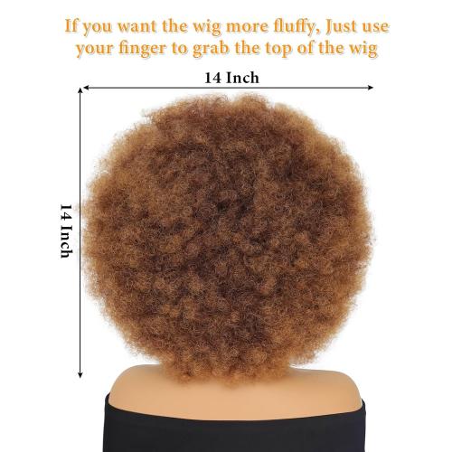Afro Wig 14Inch Afro Wigs for Black Women 70s Mixed Brown Afro Kinky Curly Wig Bouncy Huge Fluffy Puff Wigs Synthetic Hair for Cosplay Daily and Party (Mixed Brown)