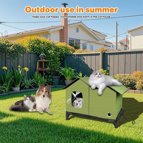 Feral Cat House Outdoor Insulated for Outside Winter Built-in Heating Pad 9-Speed ​​Temp & 3 Timers, Outdoor Heated Cat House
