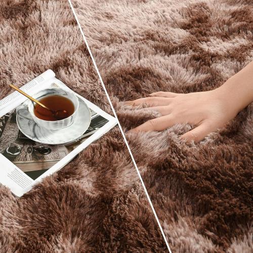 Large Shag Area Rugs Tie-Dyed Plush Fuzzy Rugs for Living Room, Ultra Soft Fluffy Furry Rug for Bedroom, Indoor Carpet Nursery Rugs for Kids Room Home Decor, Coffee