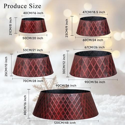 Lanpn Metal Christmas Tree Collar 28 inch, Christmas Tree Ring Collar for Medium Xmas Stand Cover Real Artificial Trees Indoor Outdoor Decoration (Red, Diamond)