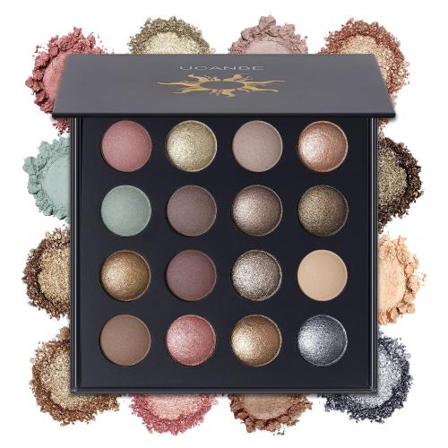 UCANBE Baked Eyeshadow Makeup Palette with Hidden Gems, 16 Colors Nude Eye Shadow with Matte Glitter Metallic Shimmer, Highly Pigmented Long Lasting Make Up Pallet