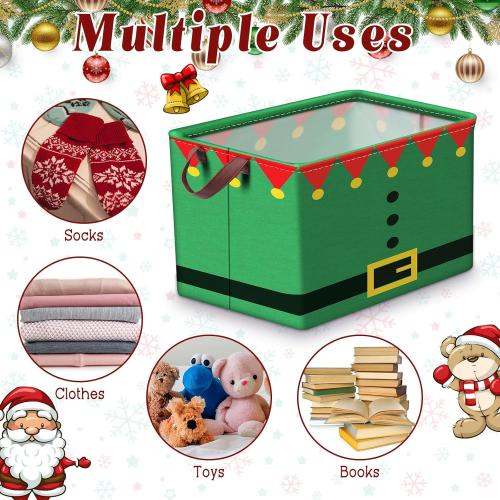 Bokon 3 Pack Christmas Storage Basket for Gifts Empty Collapsible Large Xmas Storage Bins Canvas Foldable Laundry Basket with Handle Clothes Containers for Office Home Bedroom(Santa Suit)