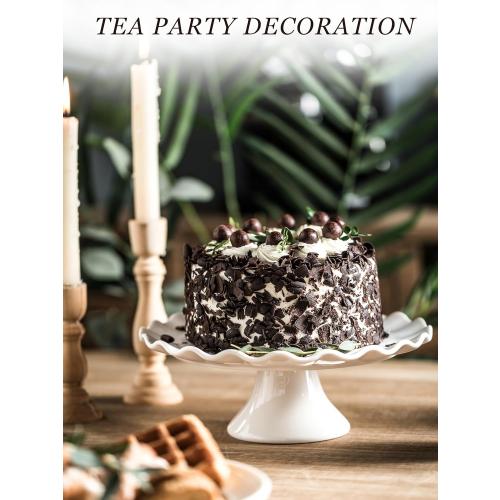 White Cake Stand, 10 Inch Cake Stands for Tea Party, Round Dessert Stand for 8 Inch Cake, Small Cake Plate Cupcake Stand for Dessert Table Display, Ruffle Trim