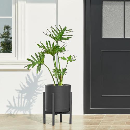 FaithLand 10-Inch Modern Cylinder Planter, Thick-Walled Plastic Plant Pot with Drainage Holes and Detachable Saucer, Matte Black, Ideal for Indoor & Outdoor Plants Flowers
