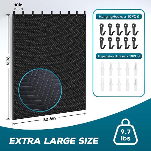 BLACK Large Sound Dampening Blanket,96 x 80 Sound Absorbing Studio Blanket,Noise Cancelling Studio Acoustic Blanket Curtain/Light Blocker/Moving Blanket