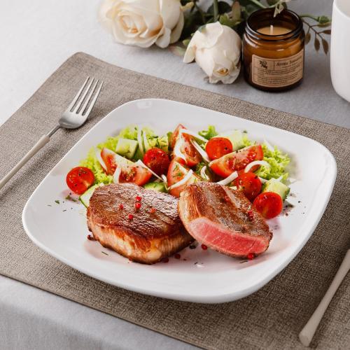 Ceramic Square Dinner Plates,8 and Inch Square Serving Plate for Steak, Pasta, Salad, Snacks, Dessert, Appetizer Plates-Set of 6