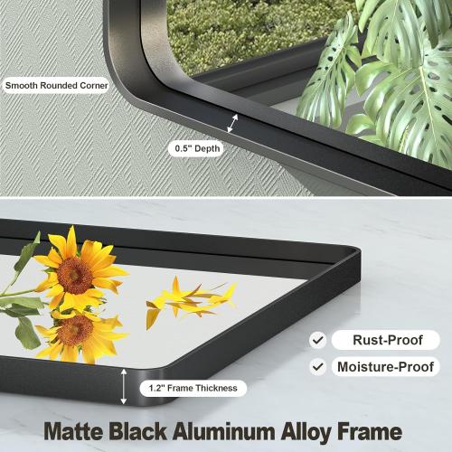 24x32 Inch Black Framed Bathroom Mirror for Wall, Matte Black Metal Wall Mirror, Black Rectangle Vanity Mirror, Tempered Glass, Anti-Rust, Hangs Vertically or Horizontally