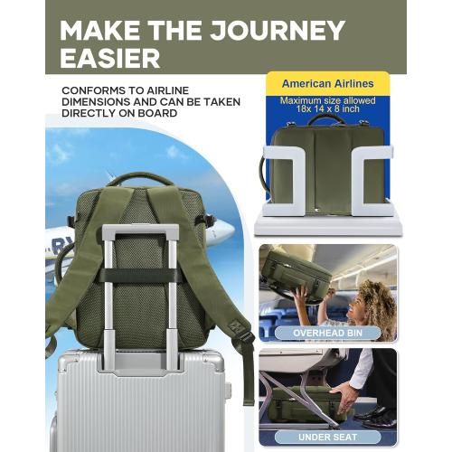 Large Travel Backpack For Women Men,Carry On Backpack For Traveling On Airplanes,Personal Item Travel Bag Laptop Work Backpacks Olive Green