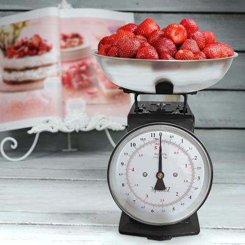 MARLIZ Kitchen Scale 11Lb/5Kg with 2 Bowls |Mechanical dial Scale| Vintage Kitchen Scale| Pesa para alimentos| bascula de cocina|Red|Bakers Scale