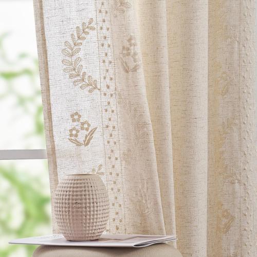 jinchan Belrose Linen Curtains for Bedroom Floral Curtains 72 Inch Length Linen Blend Ivory Embroidered Drapes Farmhouse Flower Patterned Drapes for Living Room Window Treatments Set 2 Panels