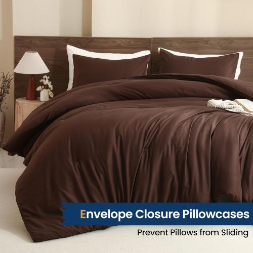 Paxrac Earthy Brown Comforter Full Size, Neutral 3 Pieces Comforter Set, Lightweight Solid Bedding Set, All Seasons Soft Fluffy Full Comforter Set (80x90In Comforter & 2 Pillowcases)