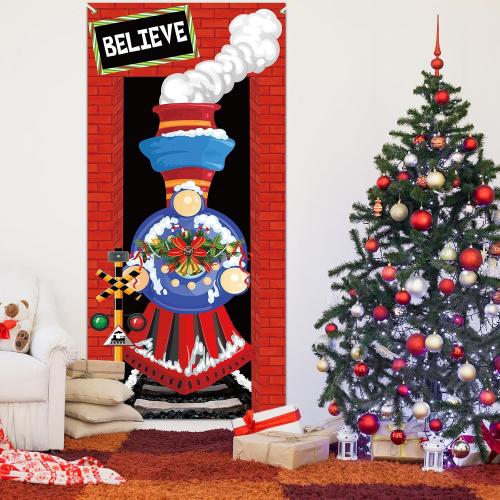 Christmas Express Train Door Cover Decoration Christmas Believe Front Hanging Banner Xmas Holiday Train Door Cover Sign for Home Wall Indoor Outdoor Party