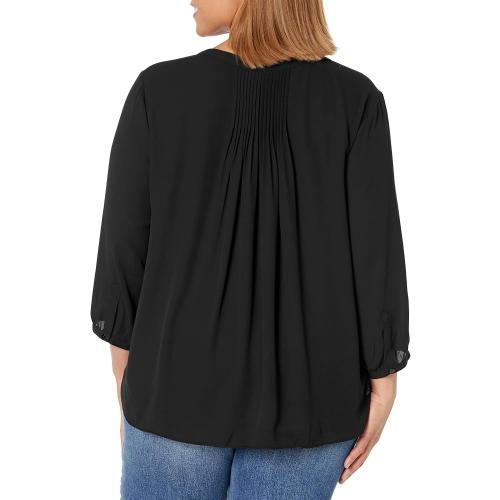 Size XL NYDJ Women's Plus Size Three-Quarter Sleeve Pintuck Blouse | Classic Lightweight Top, Black