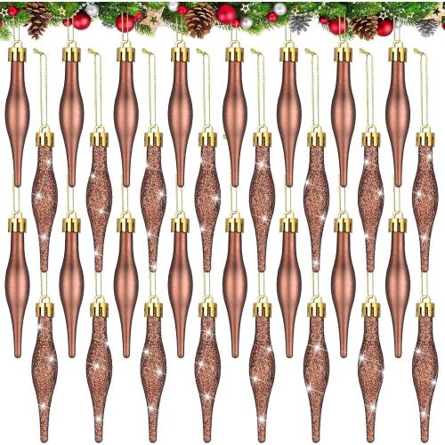 32 Pcs 3.54 Inches Copper Finial Drop Christmas Ornaments Vintage Christmas Ornaments Matte Glitter Xmas Hanging Decor for Tree Decoration Holiday Decor