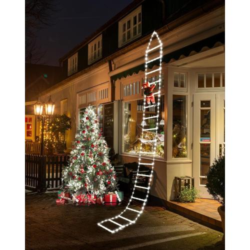 Christmas Decorations LED Ladder Lights with Climbing Santa Claus, 10ft Outdoor Christmas Decorative Light - 8 Modes Xmas Lights Tree for Home Holiday Wall Window Xmas Decor (Cool White)
