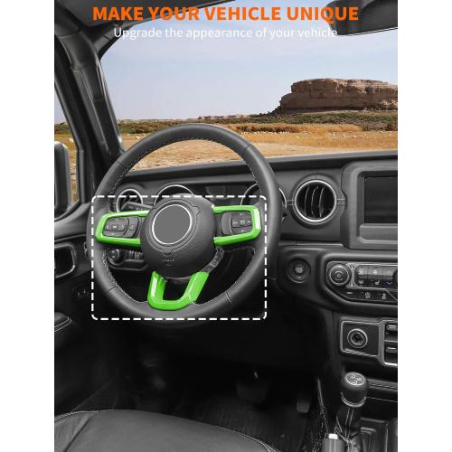 Savadicar Green Interior Accessories - Steering Wheel Trim for 2018-Present Jeep Wrangler JL JLU 4XE & Gladiator JT - Solid Color Interior Decor Upgrade Option, 3-Piece