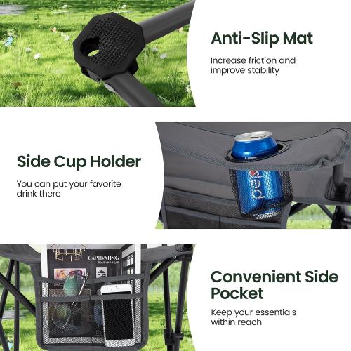 HIGH POINT SPORTS 2 Pack Portable Camping Chair for Adults, Folding Outdoor Camp Chair Lightweight Lawn Chairs Folding Collapsible Chair for Camping, Tailgates, Beach, Gray, Support 250 lbs