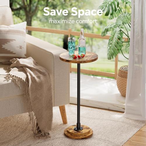Simple Trending Small Side Table, Round Drink Table, Sofa End Table for Living Room, Coffee Tables for Bedroom, Rustic Brown