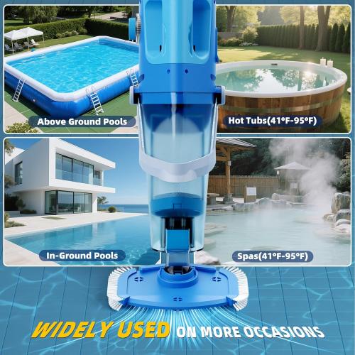Cordless Pool Vacuum Above & Inground Pools, Powerful 1590 GPH Suction,Handheld Telescopic Pole up to 85.45, 1H Runtime, 2L Debris Bin, Rechargeable Pool Cleaner for Spas & Hot Tubs