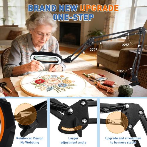 ‼️may be missing items ‼️HITTI 30X & 12X Square Ultra Long Magnifying Glass with Light and Clamp | 3-Section Arm, 5 Color Modes, Stepless Dimming, LED Desk Lamp for Soldering, Jewelry Making, Crafting, Fly Tying-Yellow