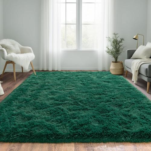 Green Fluffy Rug for Bedroom 4x5.9 ft - Ultra Soft & Non Slip Shaggy Area Rug, Comfy Durable Carpet for Living Room Kids Room Teens Dorm Home Decor, 1.7'' Thick Indoor Plush Carpets