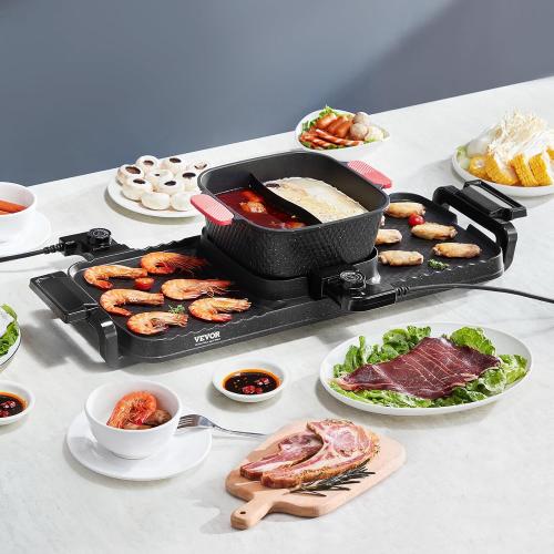 VEVOR Hot Pot with Grill, 2300W 2-in-1 Electric Smokeless Grill and Hot Pot, Removable Shabu-shabu Hotpot with Non-stick Pan, Separate Dual Temperature Control, Indoor Korean BBQ for 1-6 People