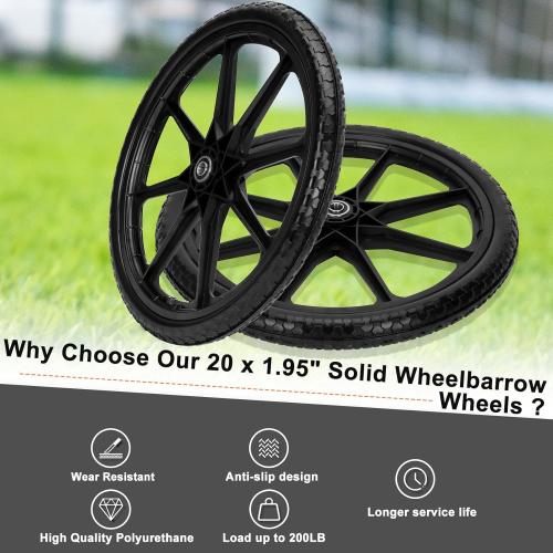 Upgraded 20 Flat Free Wheels Compatible with rubbermaid Wheelbarrow Tires, 20 Flat Free Tires with 5/8 Bearings Replacement for rubbermaid Cart Wheels/Big Wheel Utility Carts(5/8 Bearings)