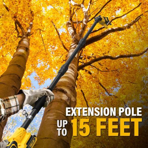 Pole Saw, 8-Inch Pole Saw for Tree Trimming Cordless 15-FT Max Reach, Auto Oiling, Tool-Less Electric Pole Saw, Tree Trimmer with Battery & Fast Charger
