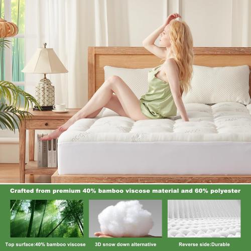 Size Twin Color Beige BEDLORE Twin Mattress Topper Viscose Derived from Bamboo, Thick Pillow Top Mattress Pad with Stretchable Pockets for 6-15 inches Mattress, Soft Breathable Mattress Topper for Back Pain Relief