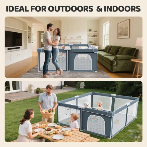 Foldable Baby Playpen - 71×79 Collapsible Play Pen for Babies and Toddlers - Indoor Outdoor Travel Playpen - Sturdy with Mesh View Portable Play Yard - Folding Play Pen with 4 Handles and Carry Bag