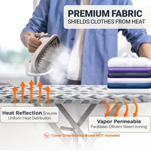UniSimp Ironing Board Cover and Pad 12.5x30 Extra Thick Natural Cotton, Scorch and Stain Resistant Padding, Standard Size Iron Board Cover with Fasteners Heavy Duty Elastic Edge, Heatproof Foliage