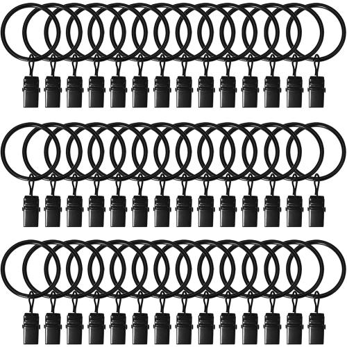 42 Pack Curtain Rings with Clips 1.26 Interior Diameter,Metal Drapery Ring with Clips Compatible with up to 1 inch Drapery Rod,Strong Vintage Decorative Rustproof Drapery Ring with Hooks(Black)