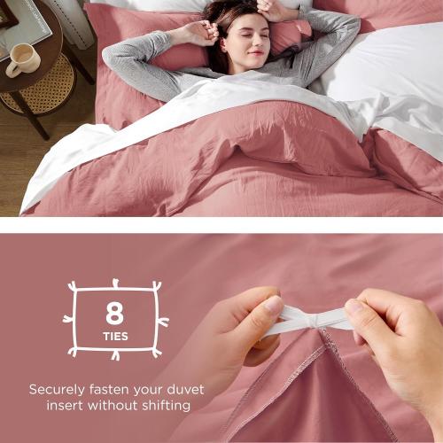 Bedsure Pink Clay Duvet Cover Twin/Twin XL Size - 2 Pieces Prewashed Cotton-Like Extra Soft Bedding Set, Includes 1 Twin Duvet Cover 68x90 Inches with Zipper Closure & 1 Pillow Sham, No Comforter