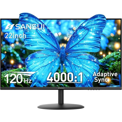 SANSUI 22 Inch 120Hz Monitor, FHD Computer Monitor 4000:1 Contrast Ratio with Adaptive Sync, HDR 100% sRGB, HDMI x 2, VESA Mount, Eye Care for Home/Office (ES-22X3AH, One HDMI Cable Included).