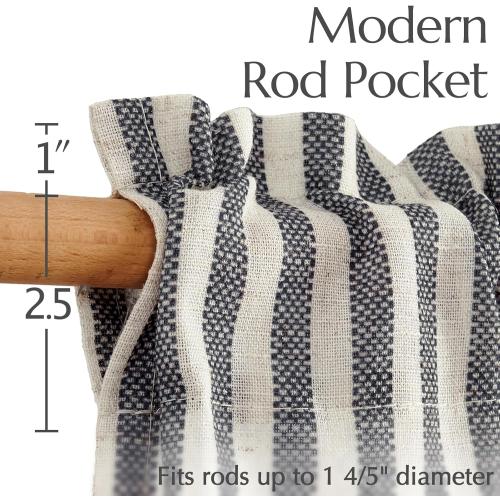 jinchan Linen Kitchen Curtains 24 Inch Length Striped Tier Curtains Ticking Stripe Small Drapes for Living Room Bathroom Cafe Small Window Farmhouse Rustic Pinstripe Rod Pocket 2 Panels Black