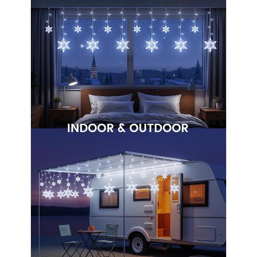 Snowflake Icicle Lights,8.2ft 144LED Curtain Fairy Light with 12 Drops,Connectable 8 Mode Timer Snowflake Christmas Lights Plug in for Bedroom,Window,Wedding,Indoor Outdoor Xmas Decor,White