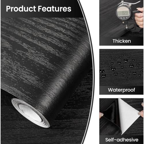 Abyssaly Black Wood Peel and Stick Paper 39.6 in X 115 in Decorative Self-Adhesive Contact Paper Film for Furniture Easy to Clean Thickening Upgrade Increase Stomata and Reduces Bubble Generation