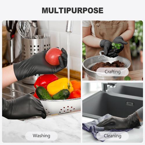Black Nitrile Gloves & Black Vinyl Gloves, Food Safe Disposable Gloves Latex Free, Rubber Gloves Powder Free for Cooking, Kitchen Cleaning (100, Large)
