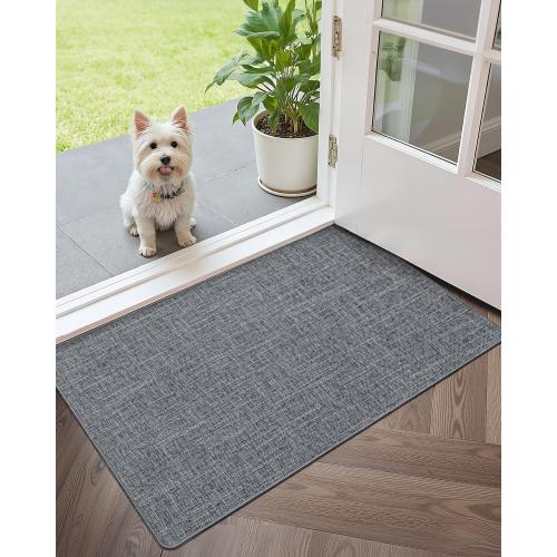 Color&Geometry Ultra Thin Indoor Door Mat (Rolled-up NO Creases) 32x48, Non Slip Rubber Backed Dirt Trapper Door Mat Indoor Entrance, Low Profile Entryway Mat, Easy Clean, Dark Grey Linen