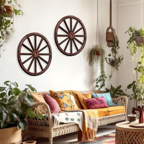 OYEFLY 2 Pcs Vintage Rustic Wagon Wheel Decor - Brown,