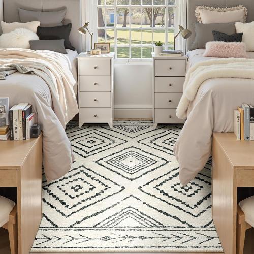 Area Rug 5x7 Rug Machine Washable Non-Slip Low Pile Print Pattern Western Rug for Living Room Bedroom Entryway Tribal Series -Navywhite/Black