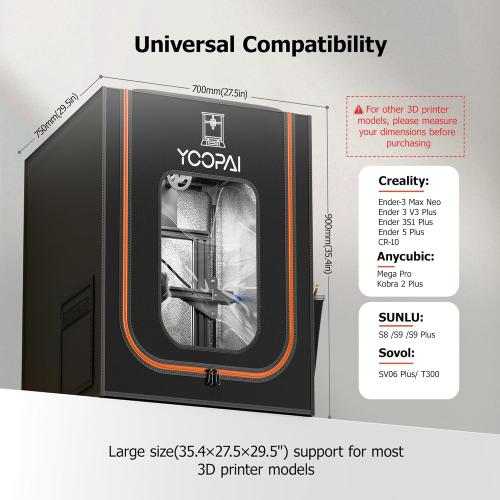 3D Printer Enclosure with LED Light, Fireproof Dustproof Tent Constant Temperature Protective Cover for Ender3 Max Neo/Ender3 S1 Plus/Ender 5/ Pro/Plus/Neptune 4 Plus/CR-10/10S PRO10 Mini/CR-X, Large