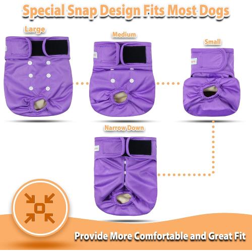 Langsprit Washable Female Dog Diapers (3 Pack) - No Leak Reusable Diapers for Doggy Female in Period - Highly Absorbent Dog Heat Panties with Adjustable Snaps (Black, Pink, Purple, XX-Large)