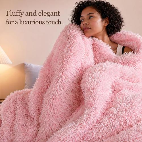 Smoofy Fluffy Full Size Comforter Set, Faux Fur Pink Comforter Set, Luxury Fuzzy Bedding Set, Soft Shaggy Full Bed Set for All Season, 3 Pieces - 1 Comforter & 2 Pillowcases