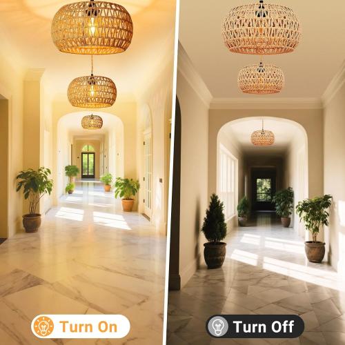 Hanging Lamps Rattan Pendant Light Hanging Lights 16.4ft Plug in Cord Pendant Light Fixture Plug Into Wall Outlet Pendant Lighting with On Off Switch for Bedroom Living