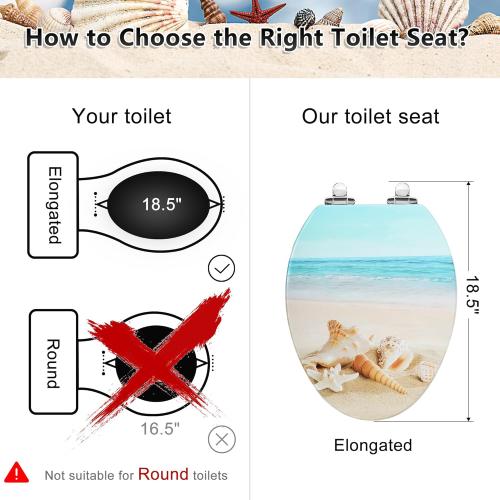 Angol Shiold Elongated Toilet Seat Molded Wood Toilet Seat with Quietly Close and Quick Release Hinges, Easy to Install also Easy to Clean (Elongated, Beach)
